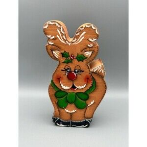 Vintage Christmas Kitsch Hand Painted Wooden Reindeer Decor